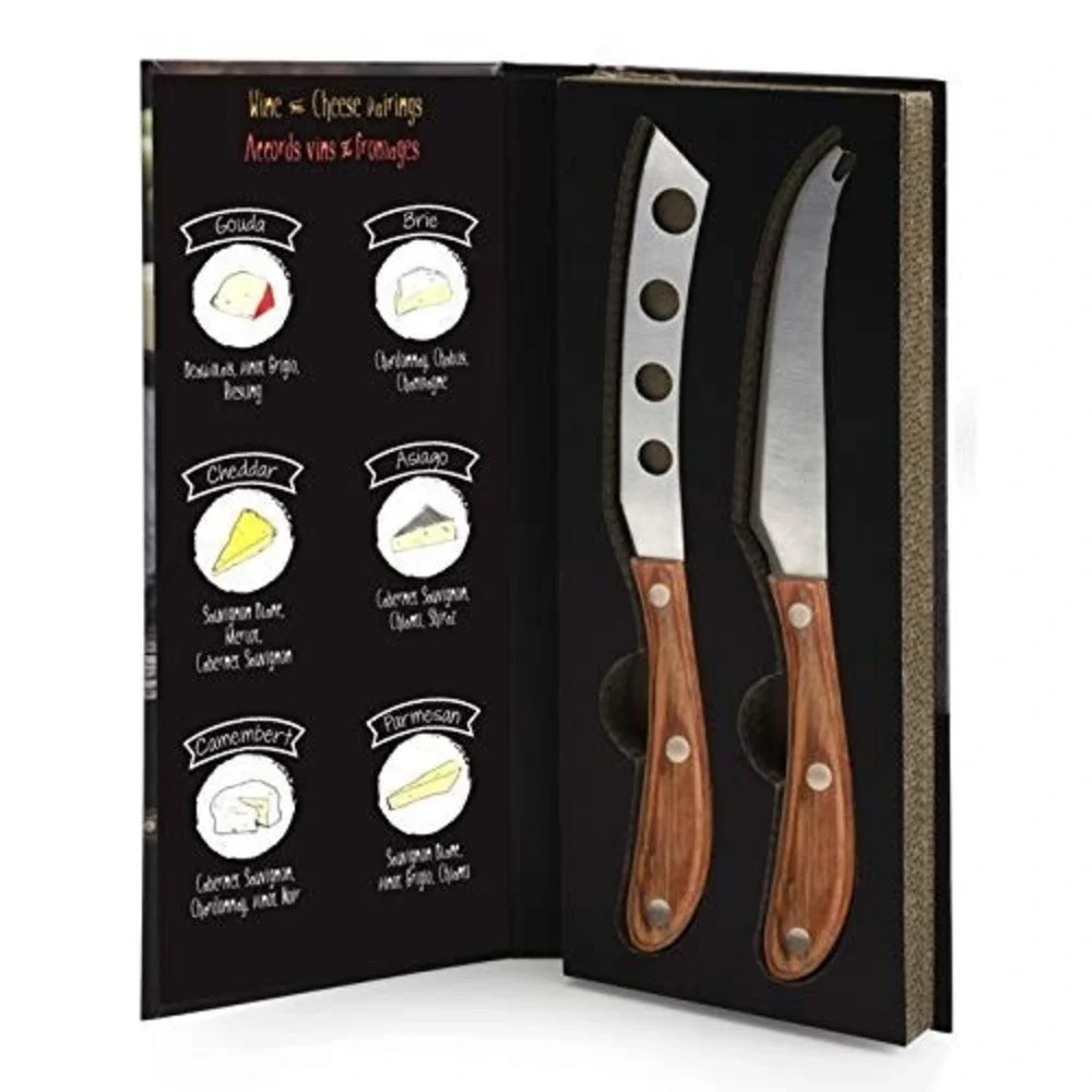 Danesco Cheese Knife Set Unisex OS Brown New 2 Piece Stainless Steel Wood Handle